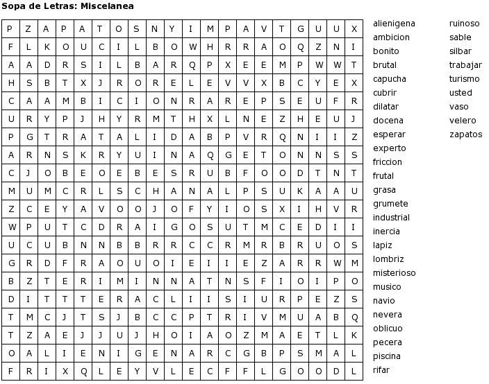 Pasatiempos para Imprimir: Sopa de Letras: Miscelanea