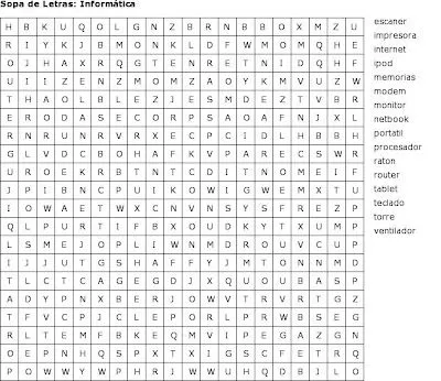 Pasatiempos para Imprimir: Sopa de Letras: Informatica