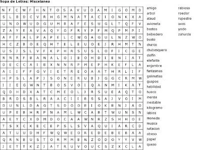 Pasatiempos para Imprimir: Sopa de Letras: Miscelanea