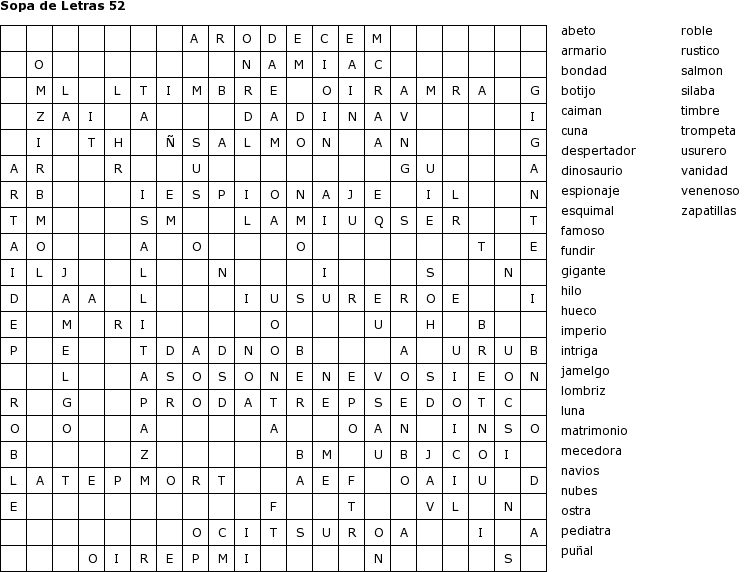 Pasatiempos para Imprimir: Sopa de Letras nº 52