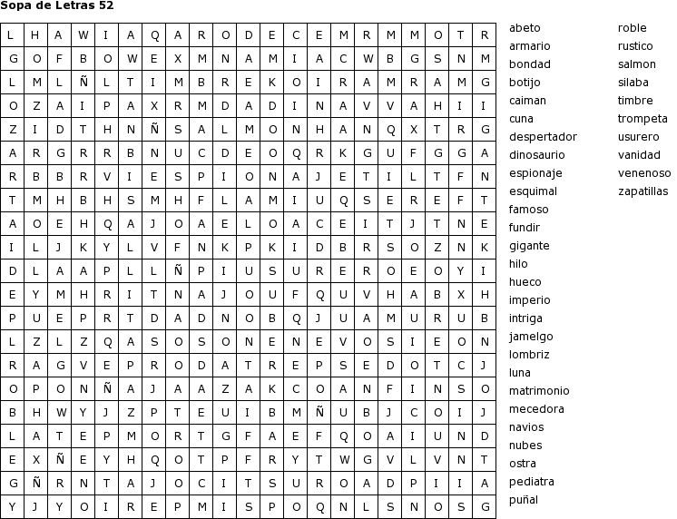 Pasatiempos para Imprimir: Sopa de Letras nº 52