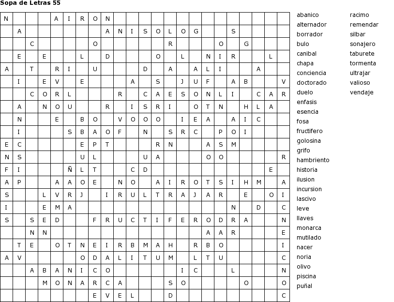 Pasatiempos para Imprimir: Sopa de Letras nº 55