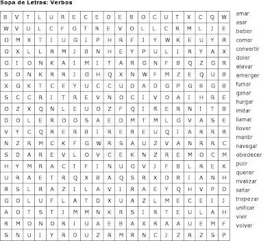 Pasatiempos para Imprimir: Sopa de Letras: Verbos