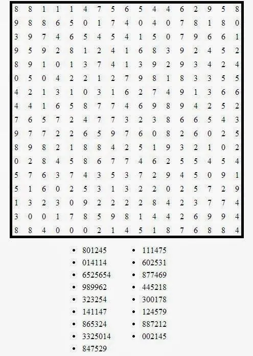 Pasatiempos para Imprimir: Sopa de Números nº 14