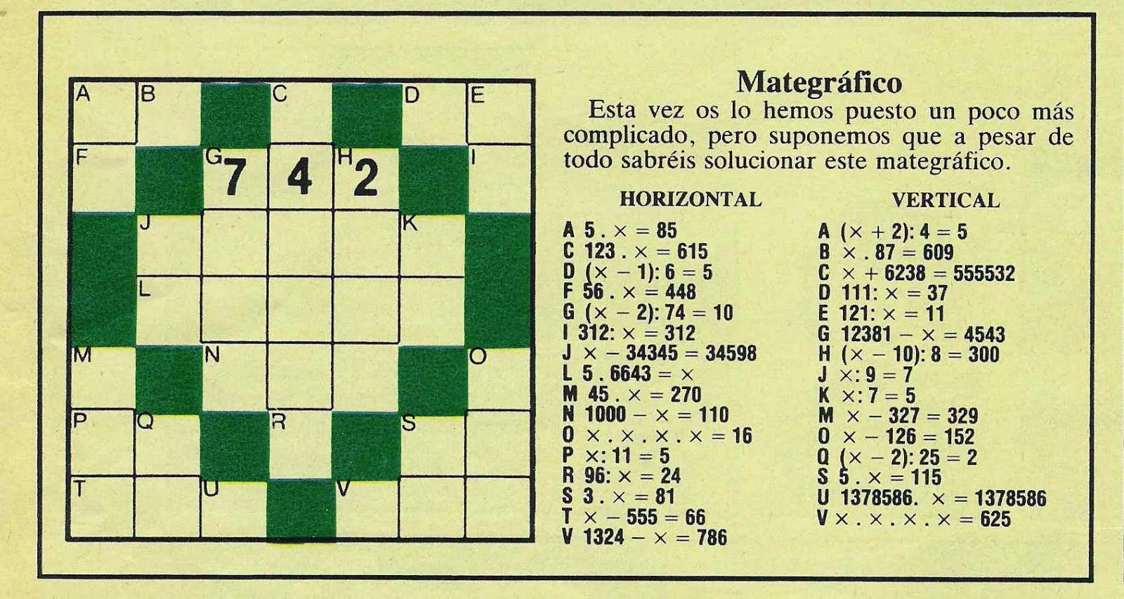 Pasatiempos Matemáticos de la Prensa: PMP. Crucinúmeros.