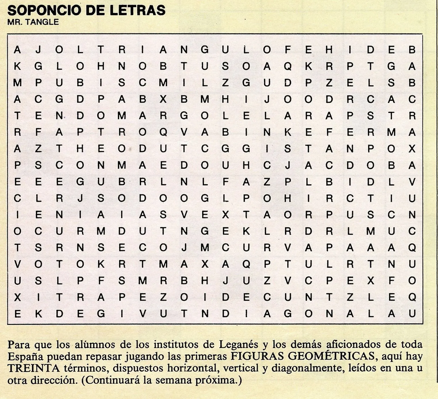 Pasatiempos Matemáticos de la Prensa: PMP. SOPA GEOMÉTRICA de letras