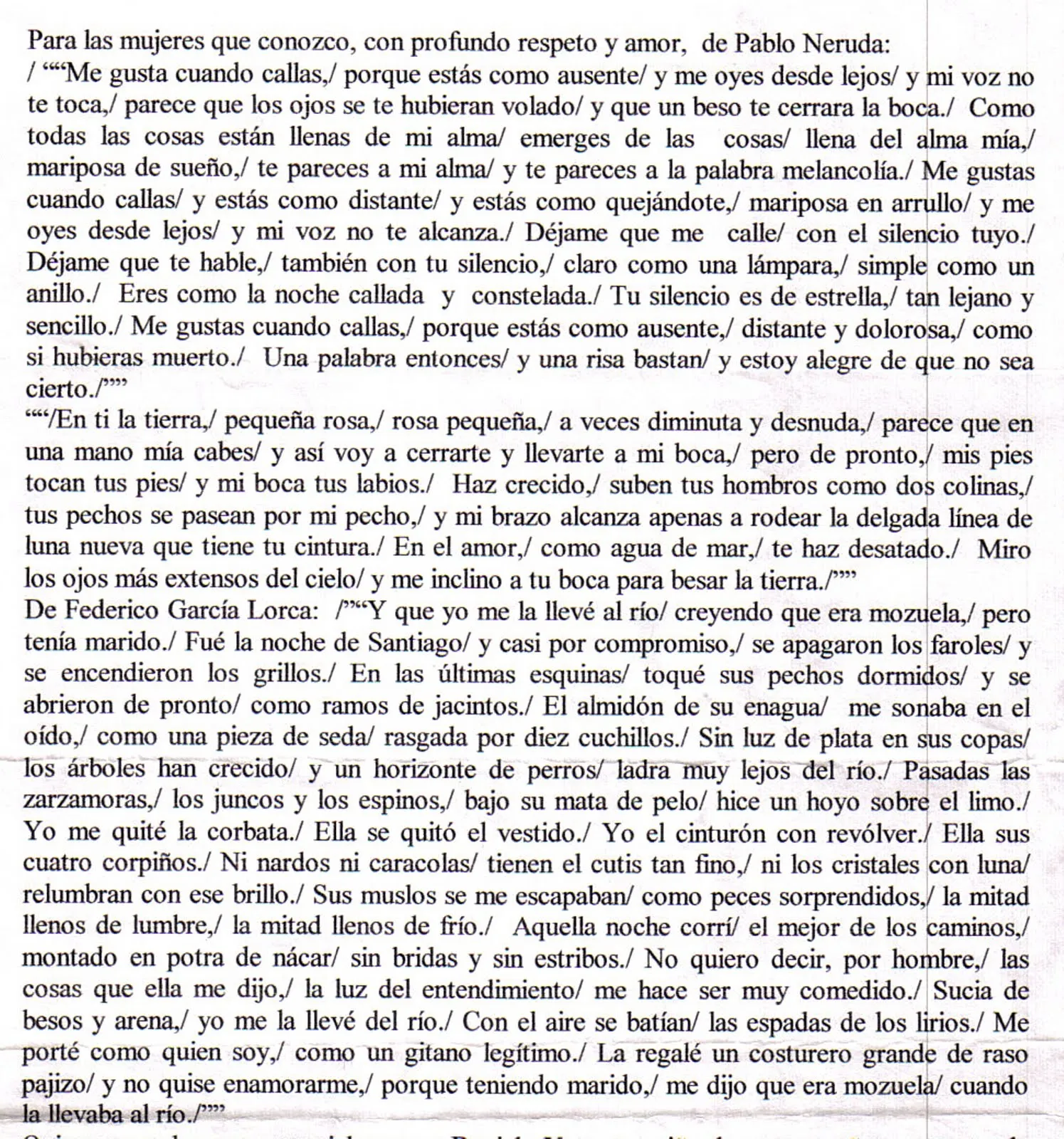 EL PASQUIN: POEMAS DE PABLO NERUDA Y GARCIA LORCA