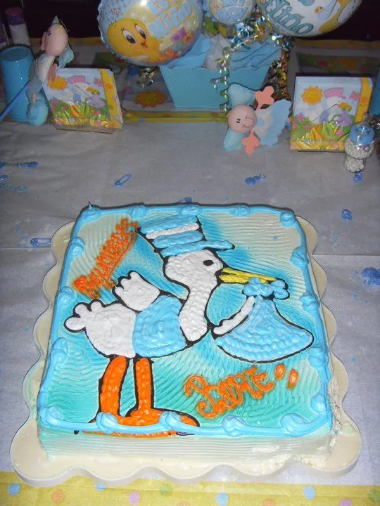 Pastel para baby shower con cigueña - Imagui