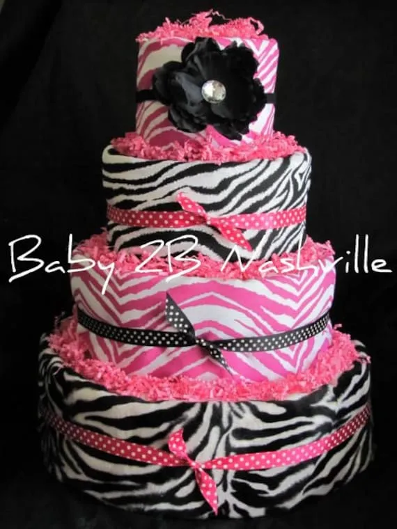 Pastel de pañales para niñas en Hot Pink Zebra por Baby2BNashville