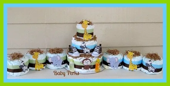 Pastel de pañales de selva selva Baby Shower bebé ducha por MsPerks