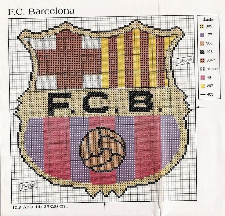 patron del escudo del barcelona en punto de cruz