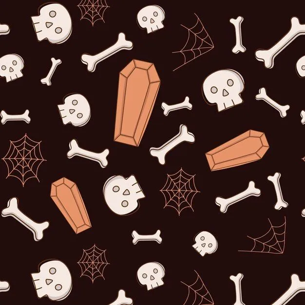 Patrón transparente de vector con iconos de otoño de halloween. cráneo,  huesos, esqueleto, ataúd, web para imprimir | Vector Premium