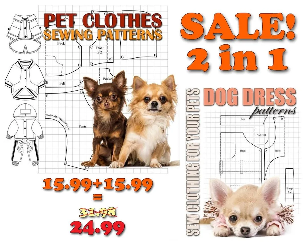 2 en 1 Patrones de costura de ropa para perros para todos - Etsy México
