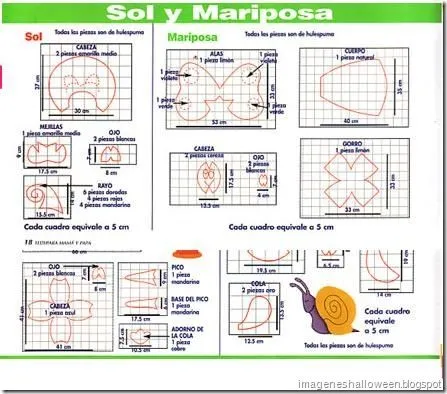 Patrones disfraces sol y mariposa en foami | Aires de Fiesta