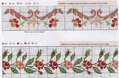 Patrones y esquemas gratis: Cenefas en flor