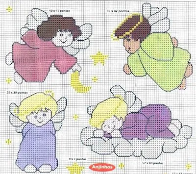 Patrones y esquemas gratis: Punto de cruz angelitos