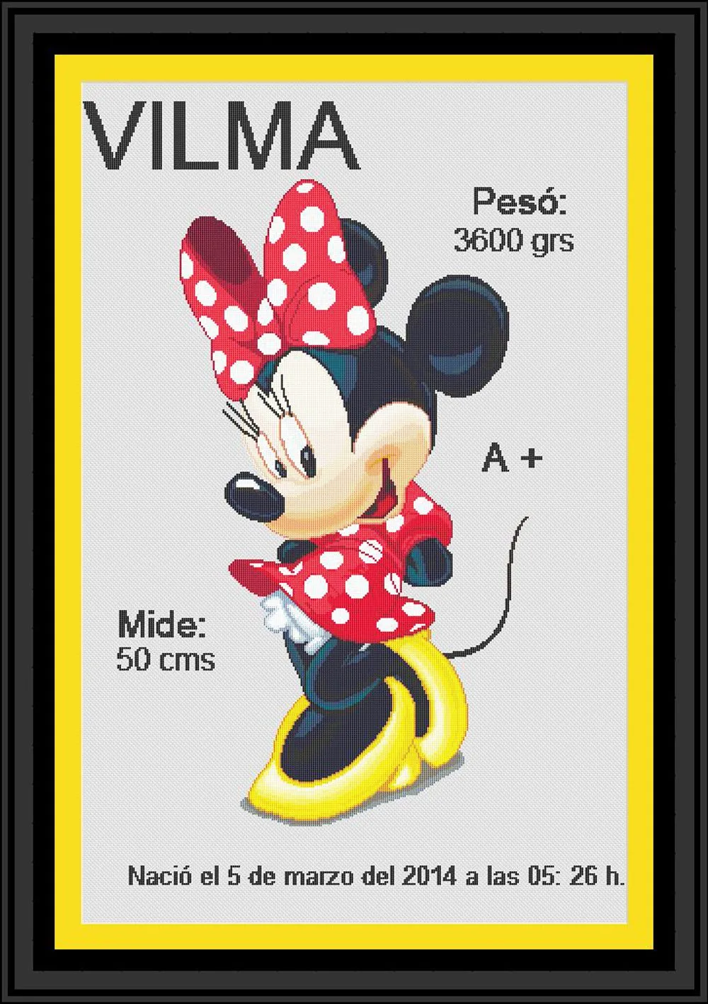 Patrones de punto cruz cuadro nacimiento personalizado de Minnie