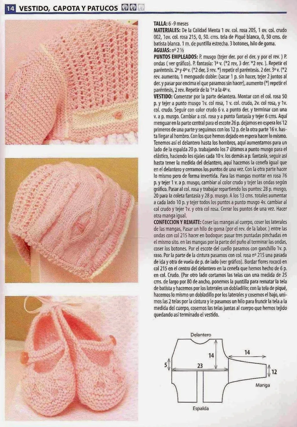 Patrones de vestido, gorro y zapatitos de bebés con dos agujas ...