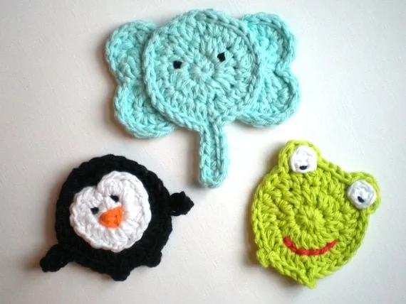 PATTERN: Three Animal Appliques easy crochet PDF zoo por swellamy