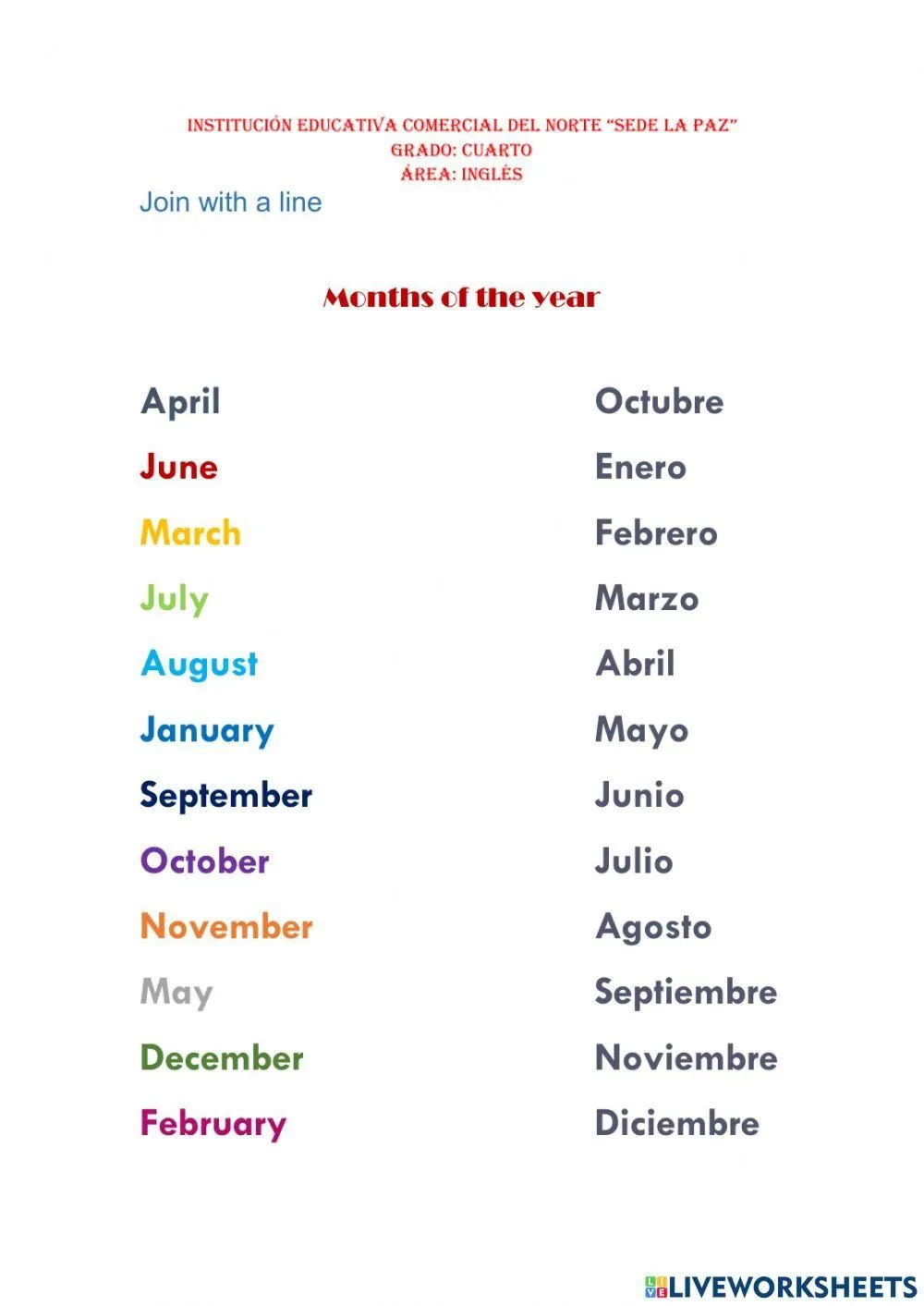 Pdf online activity: Meses del año | Live Worksheets