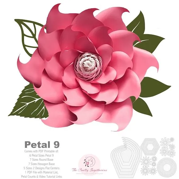 PDF Pétalo 9 plantilla de flores de papel con base y centro - Etsy México