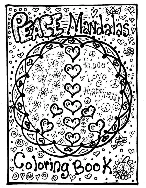 Peace Mandalas Hippie Coloring Book Color and por DawnCollinsArt