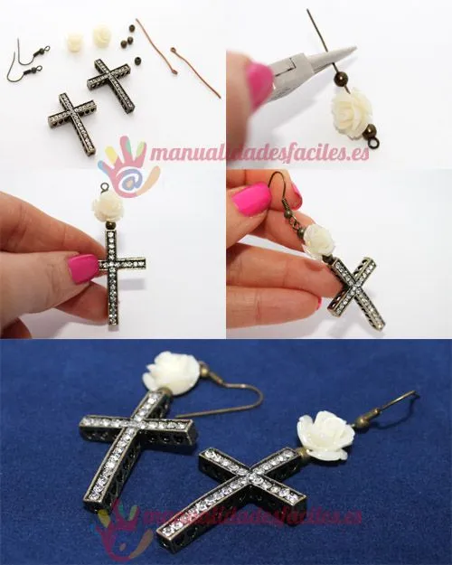 Pendientes con cruz de strass | Manualidades faciles