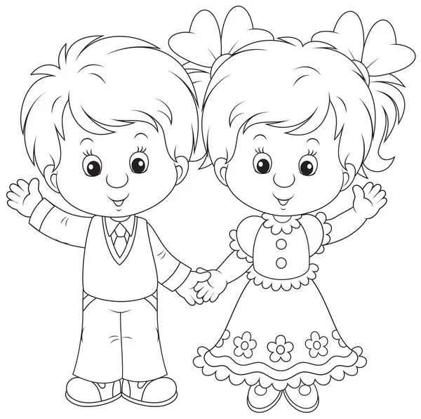 pequeño niño y niña agitando — Vector stock © AlexBannykh #42649689