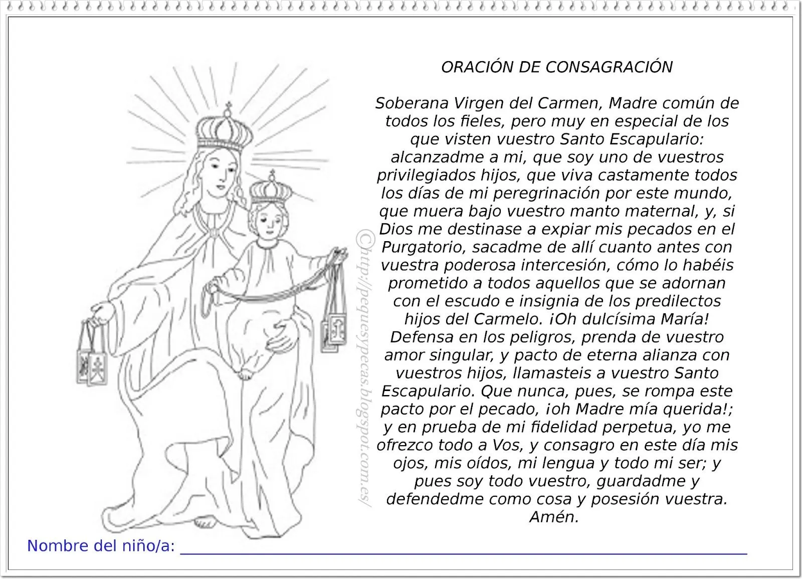 PEQUES Y PECAS...: FICHA: Oración de Consagración a la Virgen del ...