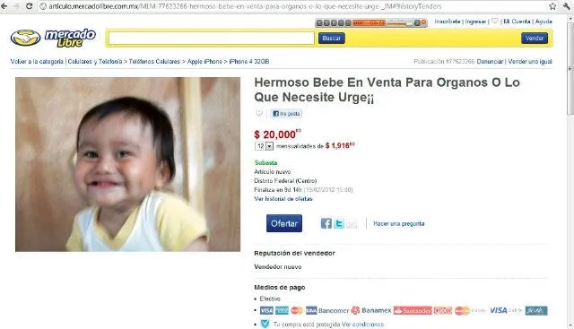 Periodismo Interactivo: VENDEN PRESUNTAMENTE A BEBÉ EN MERCADO LIBRE