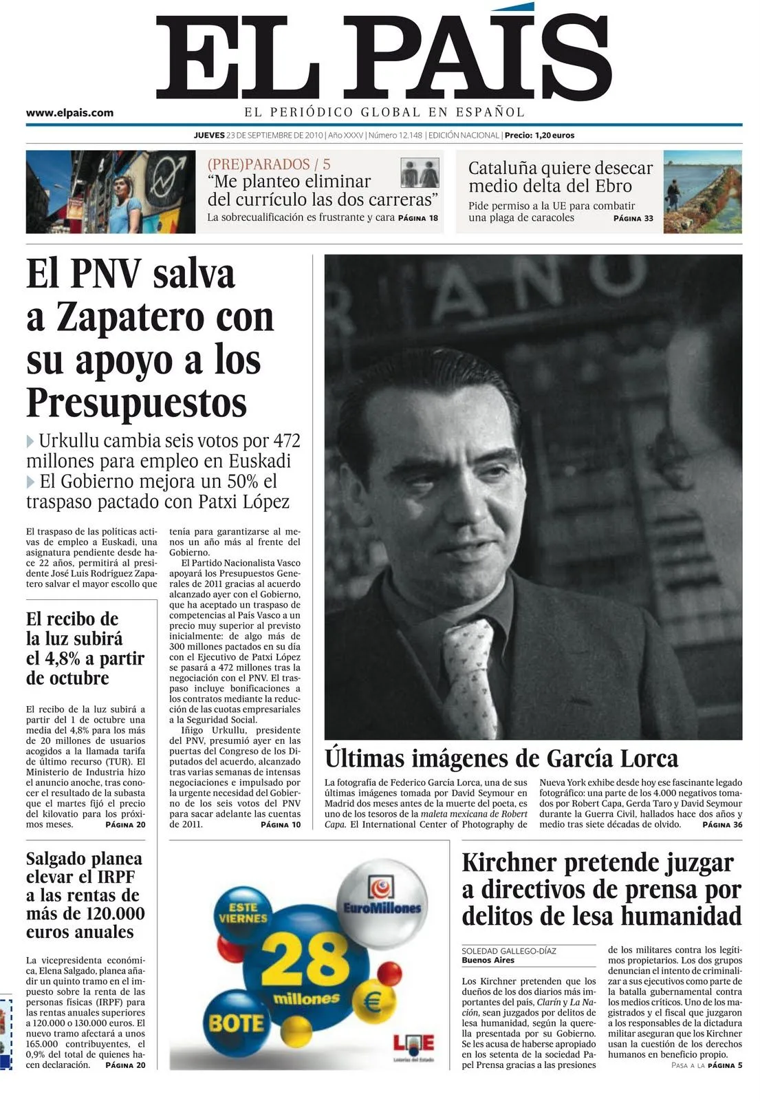 Periodismo al Pil PIl: Federico García Lorca, portada de El País