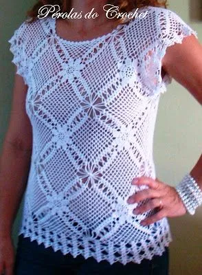 Pérolas do Crochet: Esquema explicativo da blusa de croche com square