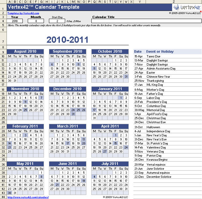 Perpetual Calendar Template - Free Perpetual Calendar