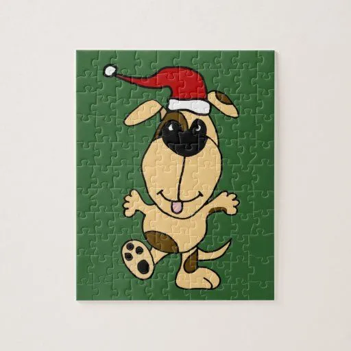 Perro feliz del baile en dibujo animado del navida puzzles de Zazzle.
