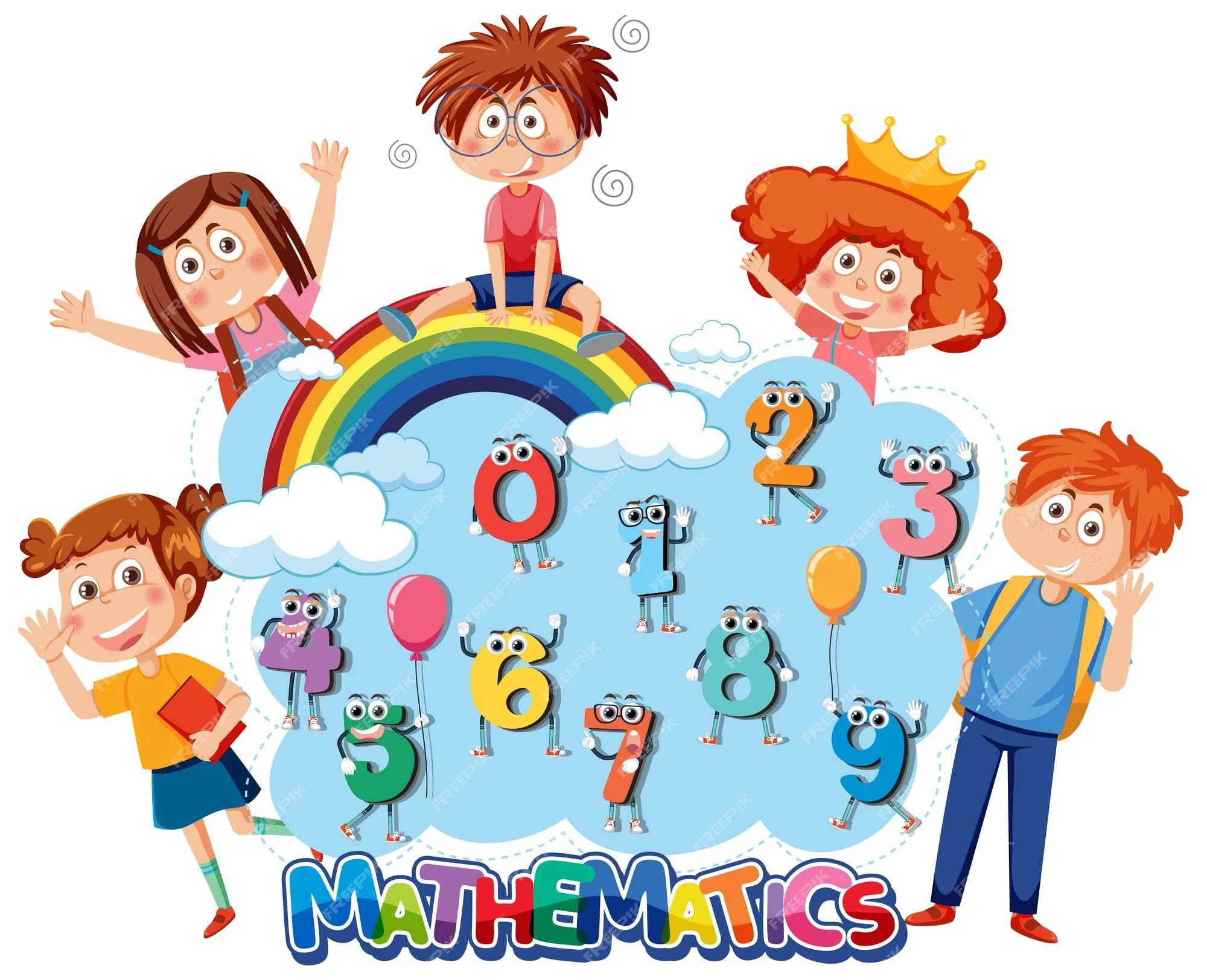 Personaje de dibujos animados para niños con tema de matemáticas y números.  | Vector Premium