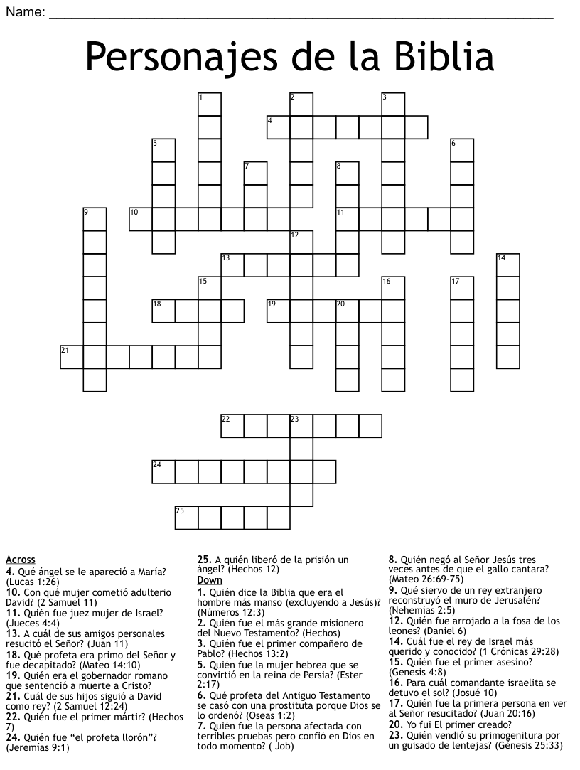 Personajes de la Biblia Crossword - WordMint