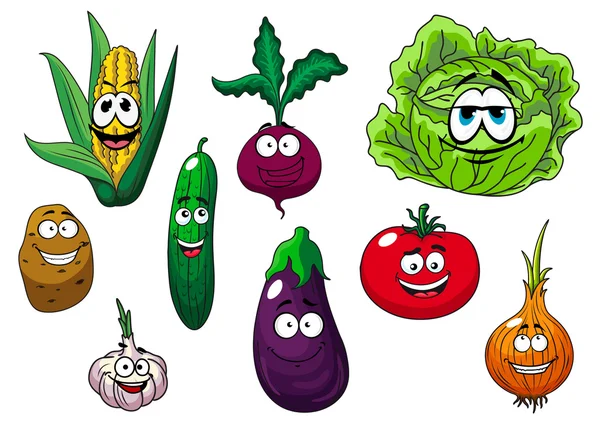 Personajes de dibujos animados sabrosa fresca vegetales — Vector ...