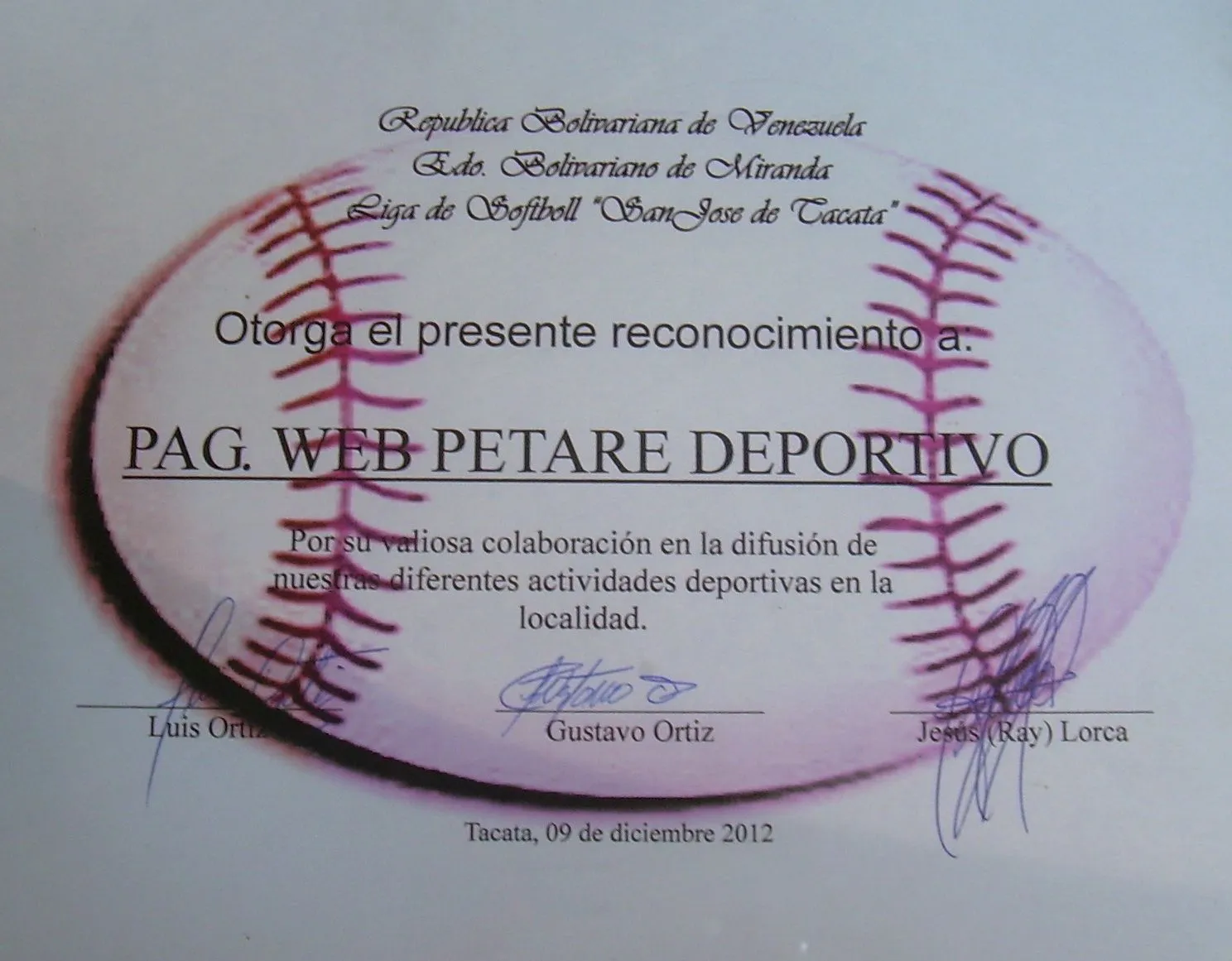 PETARE DEPORTIVO: PETARE DEPORTIVO RECIBE RECONOCIMIENTO DEL ...