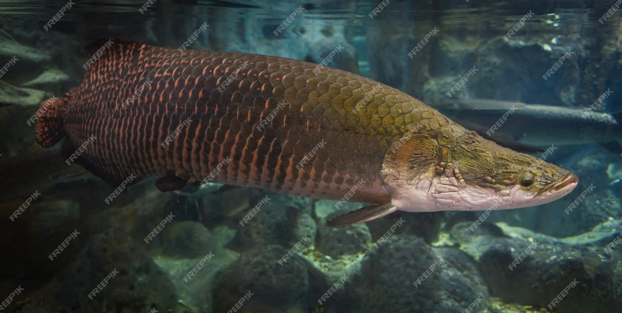 Pez arapaima - pirarucu arapaima gigas, uno de los peces de agua dulce y  lagos de río más grandes de brasil - pez cabeza de serpiente | Foto Premium