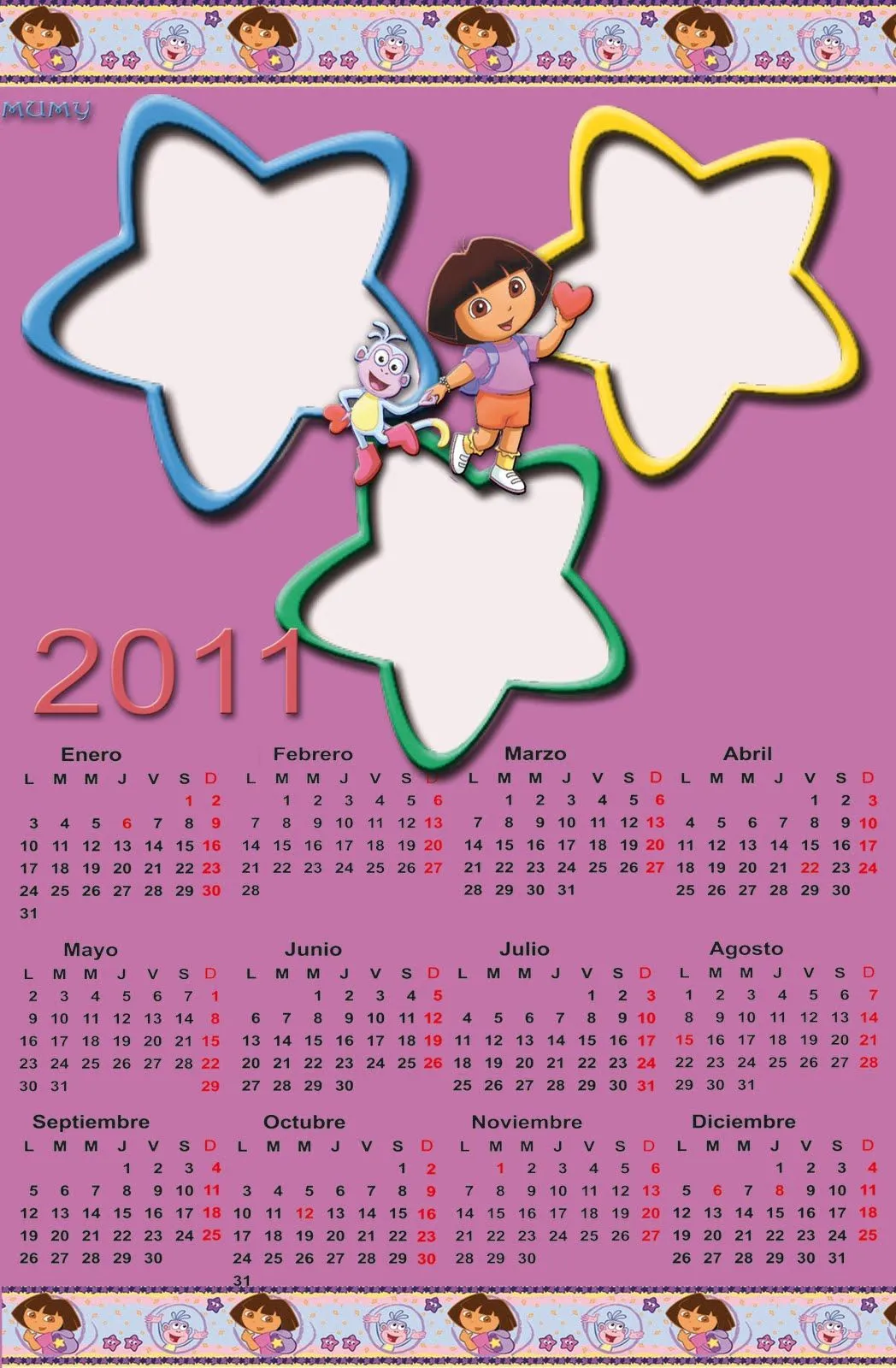 Photoshop-Mumy: CALENDARIO DORA LA EXPLORADORA