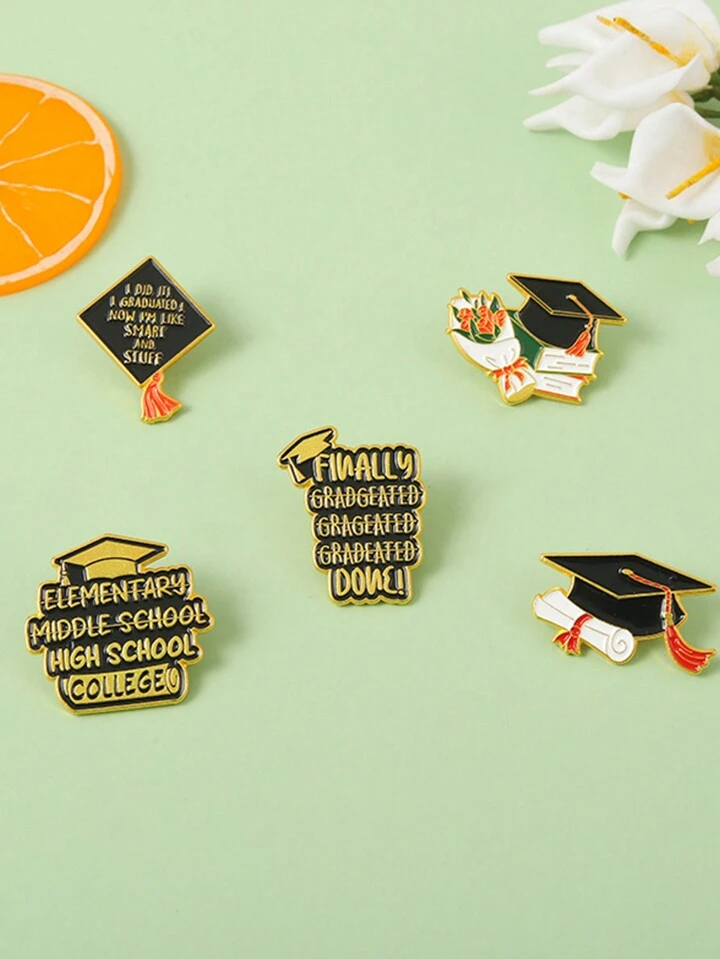 5 Piezas Broches De Esmalte Con Diseño De Sombrero De Graduación Y Flor,  Broches De Temporada De Graduación Y Distintivos De Solapa De Camisa,  Regalo De Joyería Para Estudiantes De Secundaria Y