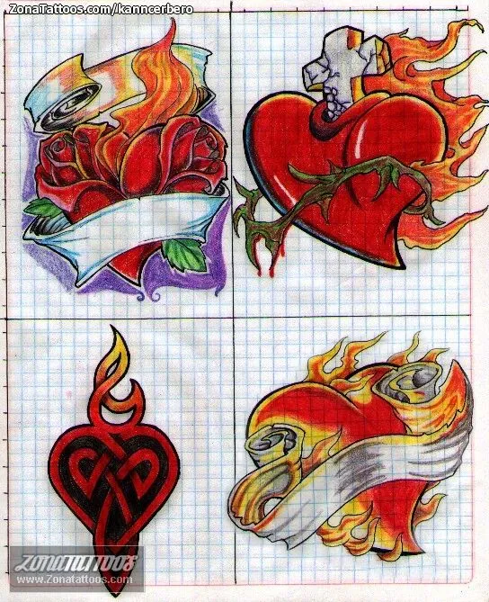 Plantilla/Diseño Tatuaje de kanncerbero - Corazones