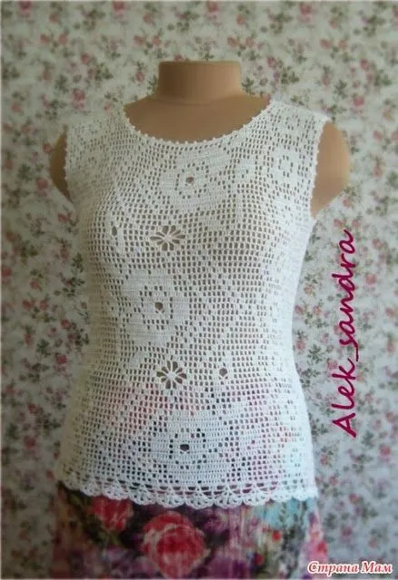 Pin by Martha Salazar on White Crochet blouses,vest,tunica | Pinterest