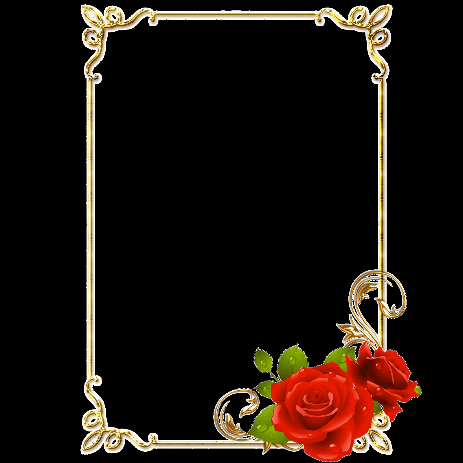 Frames PNG douradas com rosa vermelhas | Imagens para photoshop