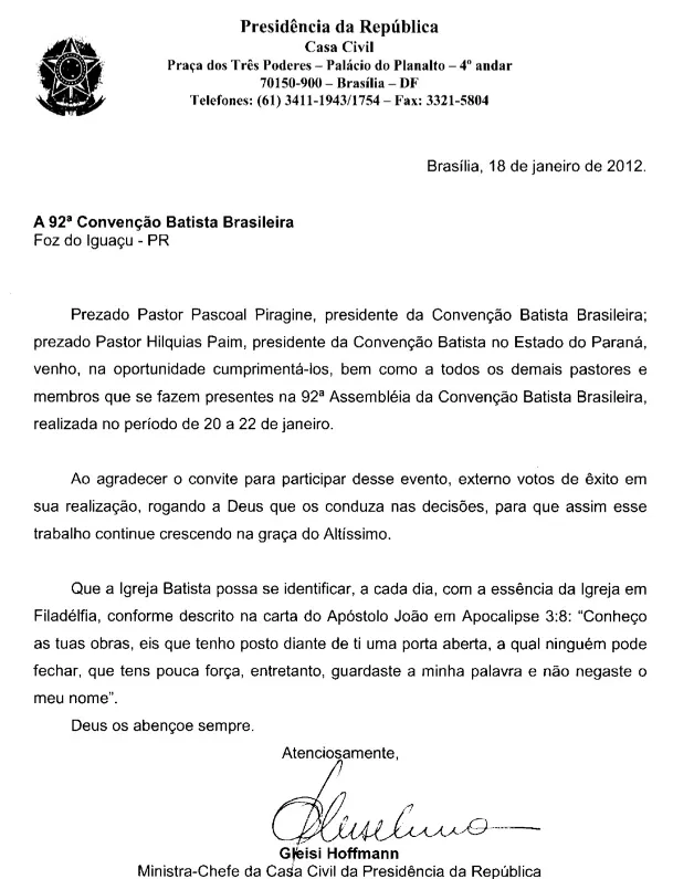 Julio Severo: Piragine e a carta de agradecimento da ministra da Dilma