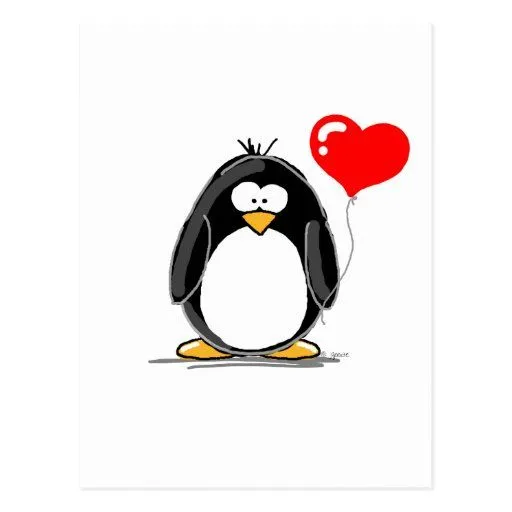 Pingüino con un globo del corazón postal de Zazzle.