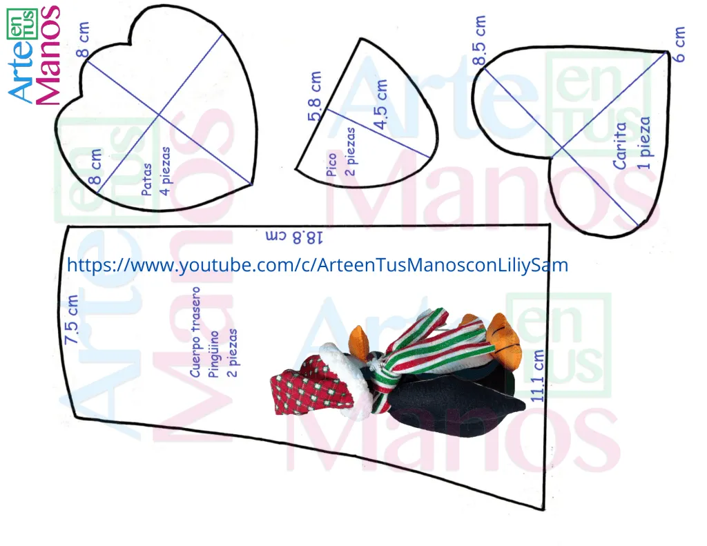 PINGÜINO NAVIDEÑO, Tutorial y moldes con Arte en Tus Manos - Arte en Tus Manos con Lili y Sam