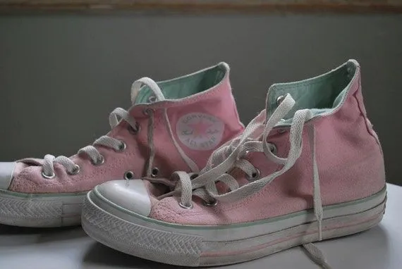 Pink and Aqua Pastel Converse High Tops by houseofleaves on Etsy