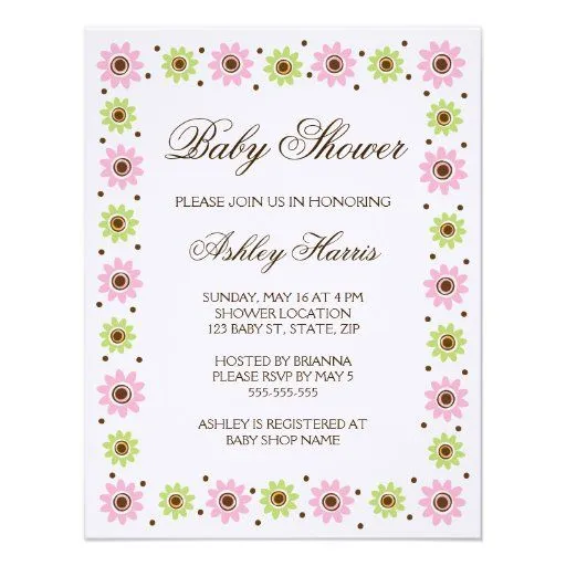 Pink green flower border Baby Shower invitation from Zazzle.