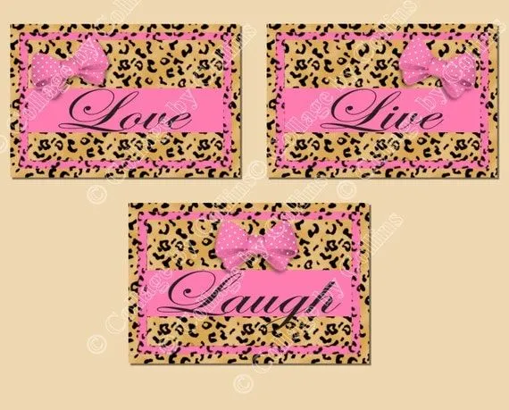 PINK Leopard Cheetah Print Wall Art Decor Live by collagebycollins